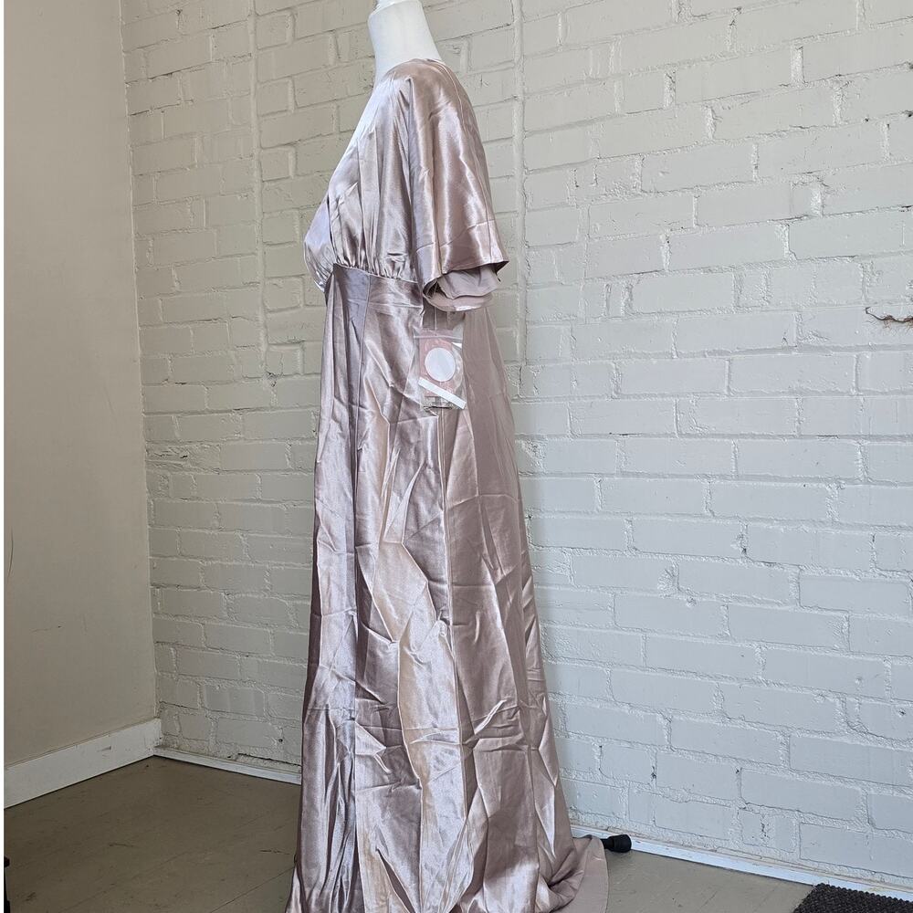 Birdy Grey Jesse Kimono Satin Dress Taupe Bridesmaid Maxi V-Neck Flutter Sleeve - Picture 2 of 12